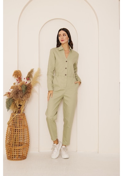 Yeşil Cepli Gabardin Tulum Dm4004 Yeşil