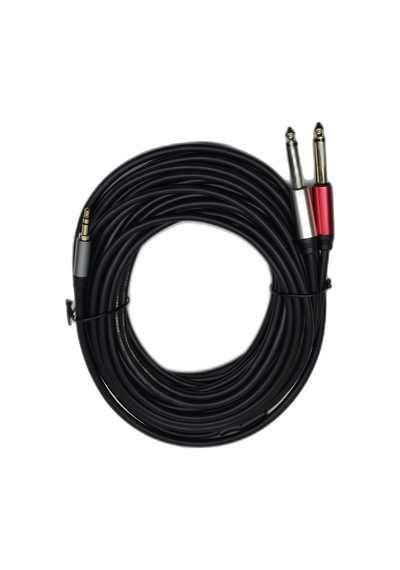 10 Metre 3.5 Mm To 2 X 6.35 Mm Ses Kablosu - Aux To Çivi Jak Mikser Ve Amfi Bağlantı Kablosu