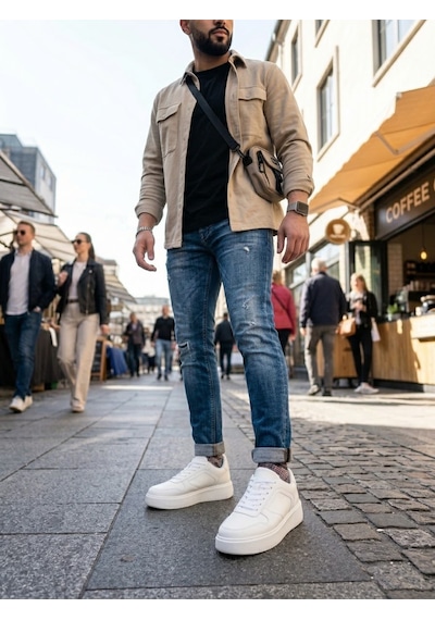 Volis M-26549 Beyaz Bağcıklı Memory Foam Taban Günlük Erkek Sneaker Ayakkabı