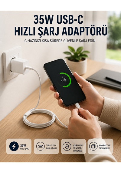 To C Kablolu 35w Hızlı Başlığı Set