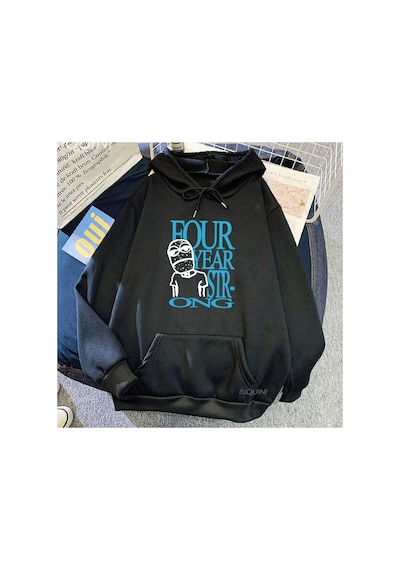 Tarzsokak Siyah Unisex Dört Yıl Güçlü Müzik Grubu Tur Komik Karikatür Köpek Baskı Winter Deras