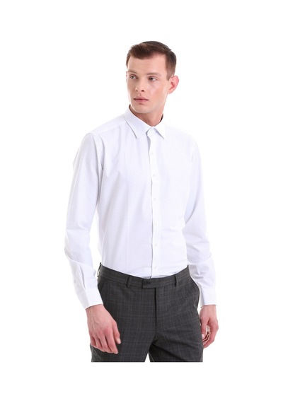 Hatemoğlu Mavi Slim Fit Baskılı Pamuklu Slim Yaka Uzun Kollu Klasik Gömlek Mavi