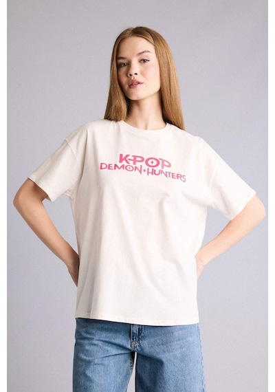 Defacto Kpop - Demon Hunters Oversıze Bisiklet Yaka Baskılı Kısa Kollu Tişört H7153ax26spwt32 Beyaz-wt32