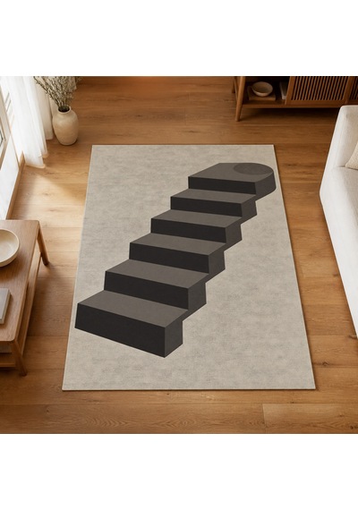 Kartela Halı Basamak Merdiven Desenli Modern Halı Antrasit Kaymaz Taban 160x240 Cm