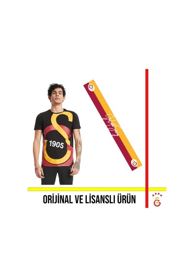 Galatasaray Lisanslı Siyah Büyük Logolu T-shirt Ve Galatasaray Yazılı Şal Atkı Siyah