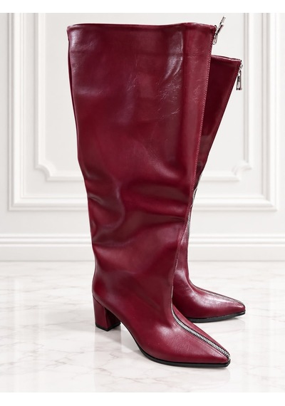 Dabab Shoes Erıca Kadın Bordo Kırışık Rugan Cilt Sivri Burun Önden Fermuarlı Geniş Baldır 6 Cm Kalın Topuklu Uzun Çizme Dabab Shoes Erıca Kadın Bordo Kırışık Rugan Cilt Sivri Burun Önden Fermuarlı Geniş Baldır 6 Cm Kalın Topuklu Uzun Çizme
