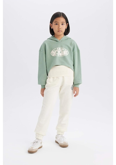 DeFacto Kız Çocuk 2'li Takım Crop Kapüşonlu Baskılı Sweatshirt Atlet D8819A825SPGN1125 Yeşil