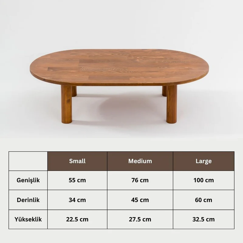 Furnirem Masif Çam Ahşap Oval Orta Sehpa Modern Salon Sehpası 76x45 Cm Ceviz