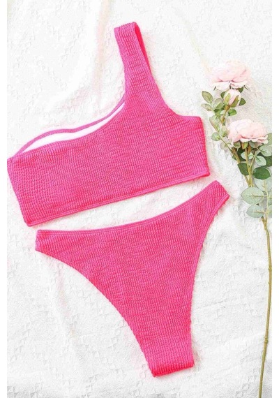 Angelsin Özel Fitilli Kumaş Bikini Takım Pembe 001