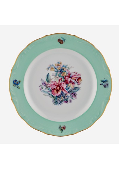 Çiçekli Yeşil Porselen Pasta Tabağı 19 Cm