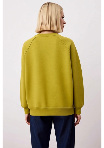 Benerly Kadın Bisiklet Yaka Reglan Kol Düz Örme Sweatshirt Fonksiyonel Da Yeşil