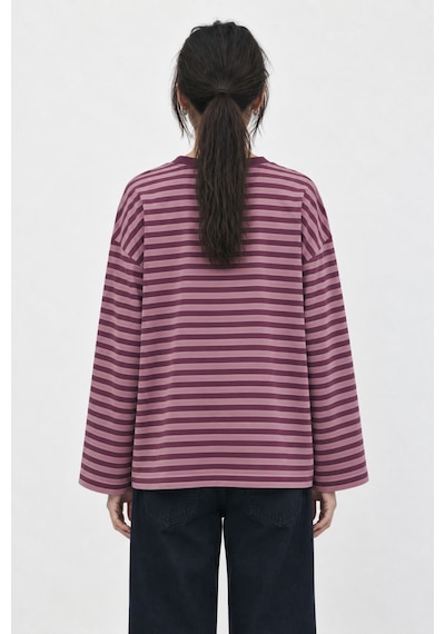 Hiccup Bıpantolon Kadın Oversize Çizgili Bisiklet Yaka Sweatshirt Mor