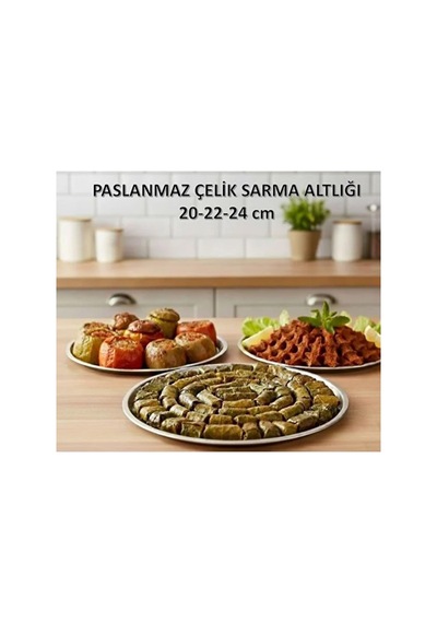 Tanemce Paslanmaz Çelik Metal Dolma - Sarma Altlığı 20-22-24 Cm, Pratik Dolma Altlığı, 3'lü Set Diğer