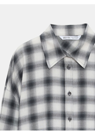 Dilvin 50538 Yün Karışımlı Oversize Gömlek-gri Gri
