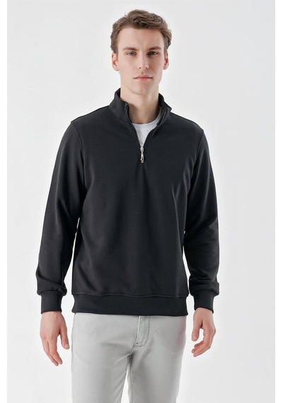Slimfit Yarım Fermuarlı Dik Yaka 2 İplik Erkek Sweatshirt 001