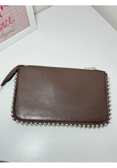 Larolina Stores Kadın Zımbalı Çapraz Zincir Askılı El Ve Omuz Çantası Acı Kahverengi