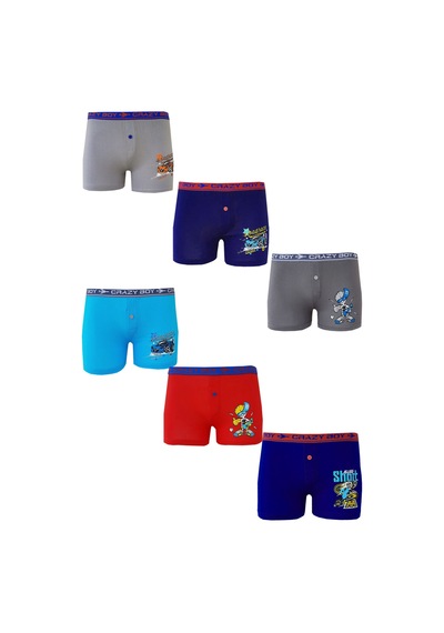 Hepsine Rakip Tutku 6'lı Paket Erkek Çocuk Renkli Baskılı Elastan Boxer Tec0253 Çok Renkli