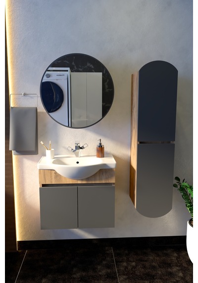 Erciyes 65 Cm Mdf Banyo Dolabı Seramik Lavabolu Oval Aynalı Havlu Dolaplı Modern Banyo Dolabı Atlantik-atrasit Gri Erciyes 65 Cm Mdf Banyo Dolabı Seramik Lavabolu Oval Aynalı Havlu Dolaplı Modern Banyo Dolabı Atlantik-atrasit Gri