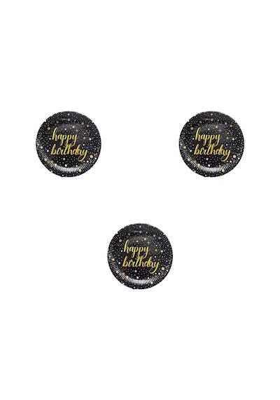 Roll-up Doğum Günü Işıltılı Siyah Happy Bithday Yazılı Karton Tabak - 22 Cm. - 8 Adetlik 3 Paket Pembe