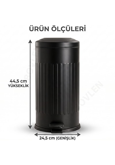 16 Litre Vintage Metal Çıkarılabilir Kovalı Çöp Kovası Siyah