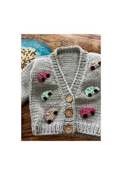 Bebek El Örgüsü Hırka-crop Hırka-araba Motifli Hırka