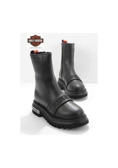 5in1Canpolat Harley Davidson Black Leather Kadın Bot Bootie Deri Hd0777054903 Şık 093 Ekru