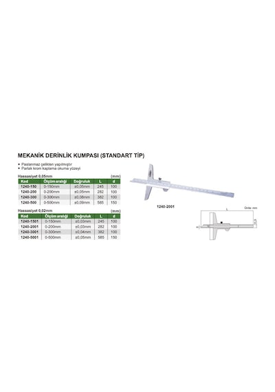 Insize 1240-200 Mekanik Derinlik Kumpası (Standart Model)
