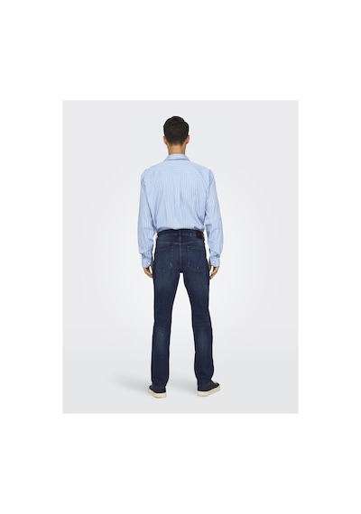 Only & Sons Dar Kesim Kot Pantolon Onsweft Orta Bel Normal Kesim Kot Pantolon Koyu Mavi Denim.