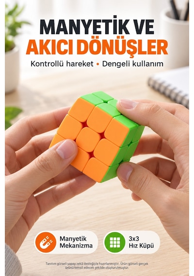 Mini Manyetik Zeka Küpü 3x3 Tic Tac Mini Speed Cube Hız Küpü Akıl Oyunu Yj 5.5 Cm