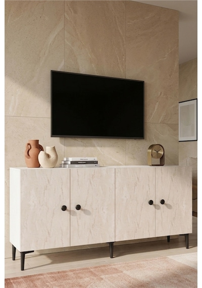 Ka1818bt Pella Konsol Ve Tv Sehpası Beyaz-traverten 180cm Beyaz - Traverten