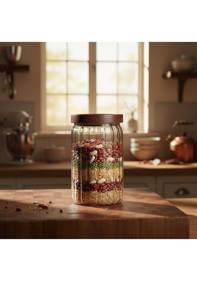 Tr Akasya Kapaklı Çizgili Cam Kavanoz 750 Ml Hava Geçirmez, Modern Fitilli Tasarım Gıda Saklama Kabı Bakliya Diğer