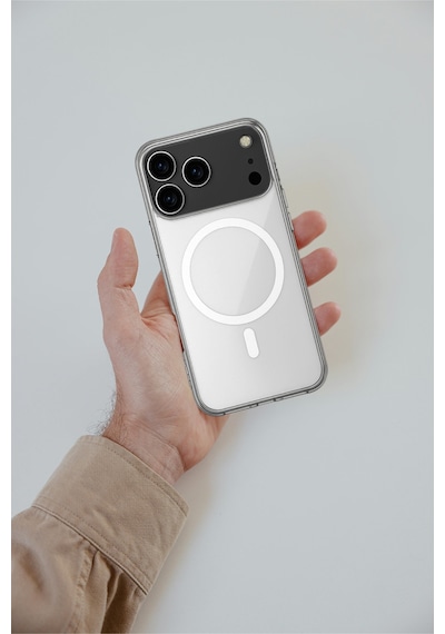 iPhone Uyumlu 17 Pro Max Kılıf Magneticsafe Şeffaf Silikon - Şeffaf Düz Renkli