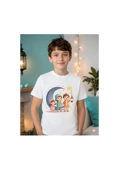 Stil-x Ramazan Bayramı Baskılı Erkek Çocuk Tshirt, %100 Pamuklu Kumaş Beyaz-5