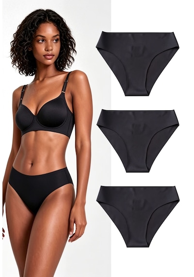 Skin Verse Lazer Kesim Pamuklu Bikini Külot 3'lü Set Siyah