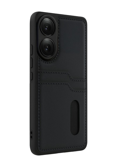 Oppo A38 Uyumlu Sara Kartvizitli Deri Kılıf - Siyah