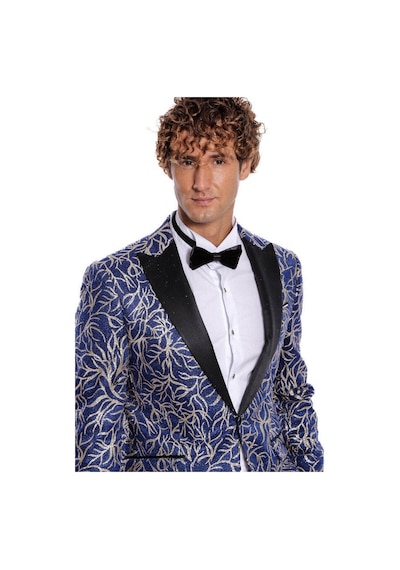 Wessi Işıltılı Sarmaşık Desenli Slim Fit Mavi Erkek Smokin Ceket Mavi