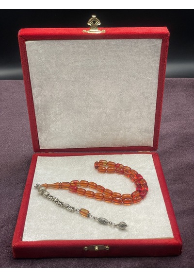 Alpaka Kral Zincir Püsküllü Turuncu Tonları Ateş Kehribar Tesbih 7x11 Mm