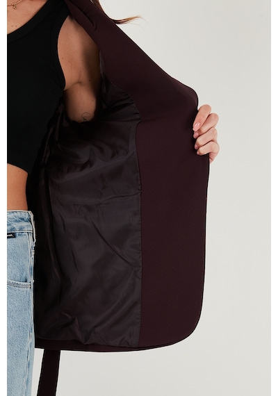 Lela Regular Fit Kruvaze Yaka Kemerli Blazer Bayan Ceket 6839367 Mürdüm