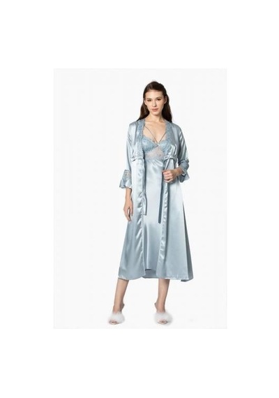 Pierre Cardin 6'lı Saten Gecelik Sabahlık Çeyiz Seti 6010 Mist 001