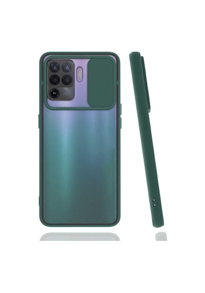Noktaks - Oppo Uyumlu Oppo Reno 5 Lite - Kılıf Slayt Sürgülü Arkası Buzlu Lensi Kapak - Koyu Yeşil