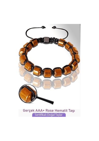 Sertifikalı Gerçek Fıçı Model Rose Hematit Taşı Bileklik - Ayarla Çok Renkli