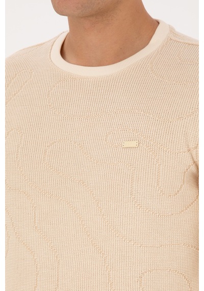 U.S. Polo Assn. Erkek Regular Fit Bisiklet Yaka Desenli Krem Sweatshirt 50308910-VR071