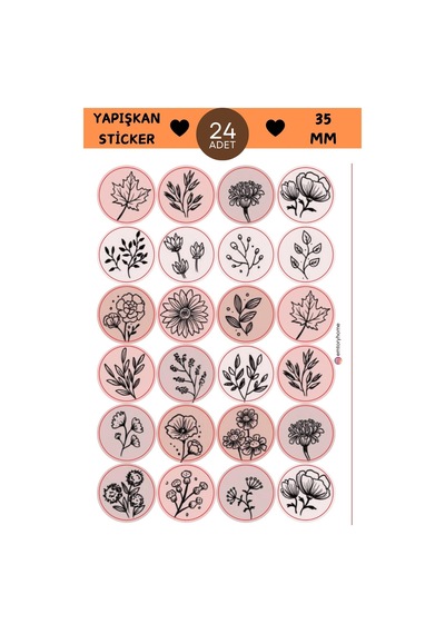 24 Adet - Pink Autumn Sprint Sticker - Hediye Paketi Sticker - Pembe Çiçek Sticker - Yaprak Sticker Çok Renkli