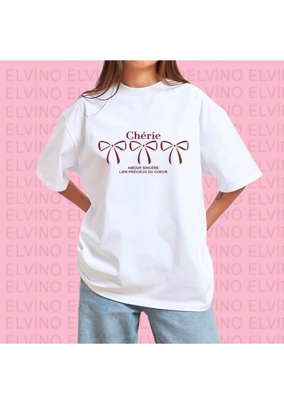 Noıssey Beyaz Cherie Kurdele Baskılı Bisiklet Yaka Pamuklu Beyaz Kadın/erkek Unisex Oversize