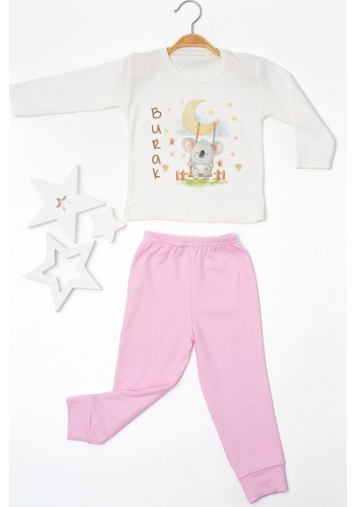 Pia Baby İsimli Erkek Çocuk Pijama Takımı %100 Pamuk Penye İsme Özel Baskılı Kişiselleştirilebilir Pijama Seti 20403p14pi Krem