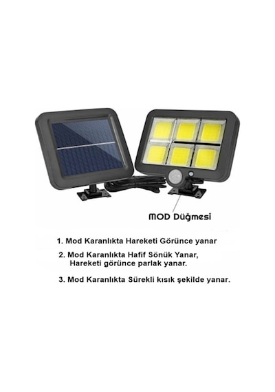 5 Metre Kablolu Akıllı Karanlık Sensörlü Solar Aydınlatma