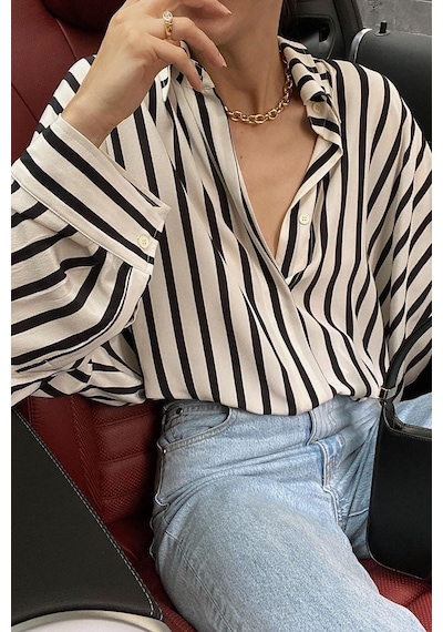 Madmext Mad Girls Beyaz Çizgili Gömlek Mg1383-beyaz Beyaz
