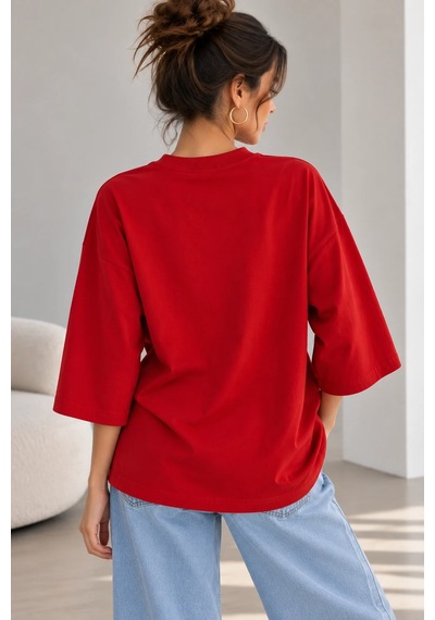 Bb Butik Basic Kadın Oversize Modal Bluz Truvakar Kol Basic Lnc34 Kırmızı