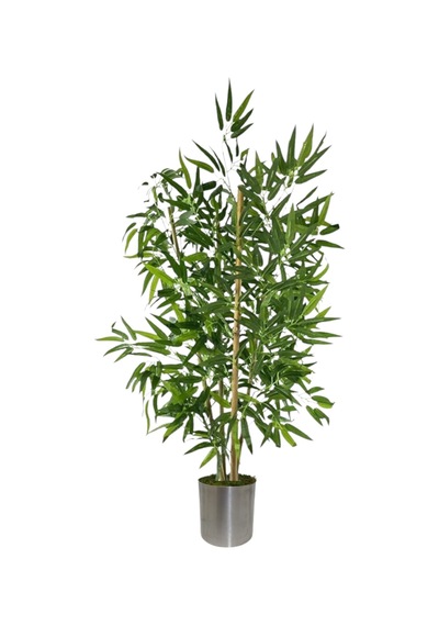 110 Cm 4 Gövdeli Yapay Bambu Agacı Metal Saksı Yeşil