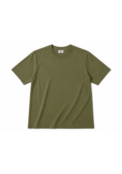 Vasto Moda Erkek Tam Oversize Kalıp Kalın Dokulu Organik Pamuk Bisiklet Ribana Yakalı Haki T-shirt Yeşil - Haki